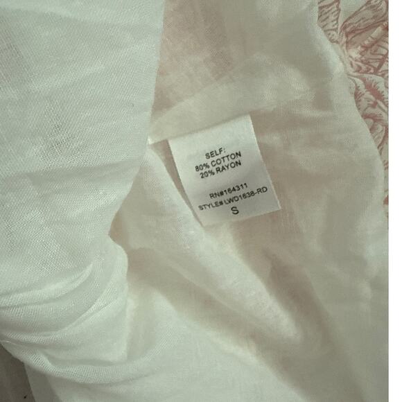 AURA Pink & White Floral Midi Cottage Dress with Sash Belt & Pockets Size Small - Picture 12 of 12